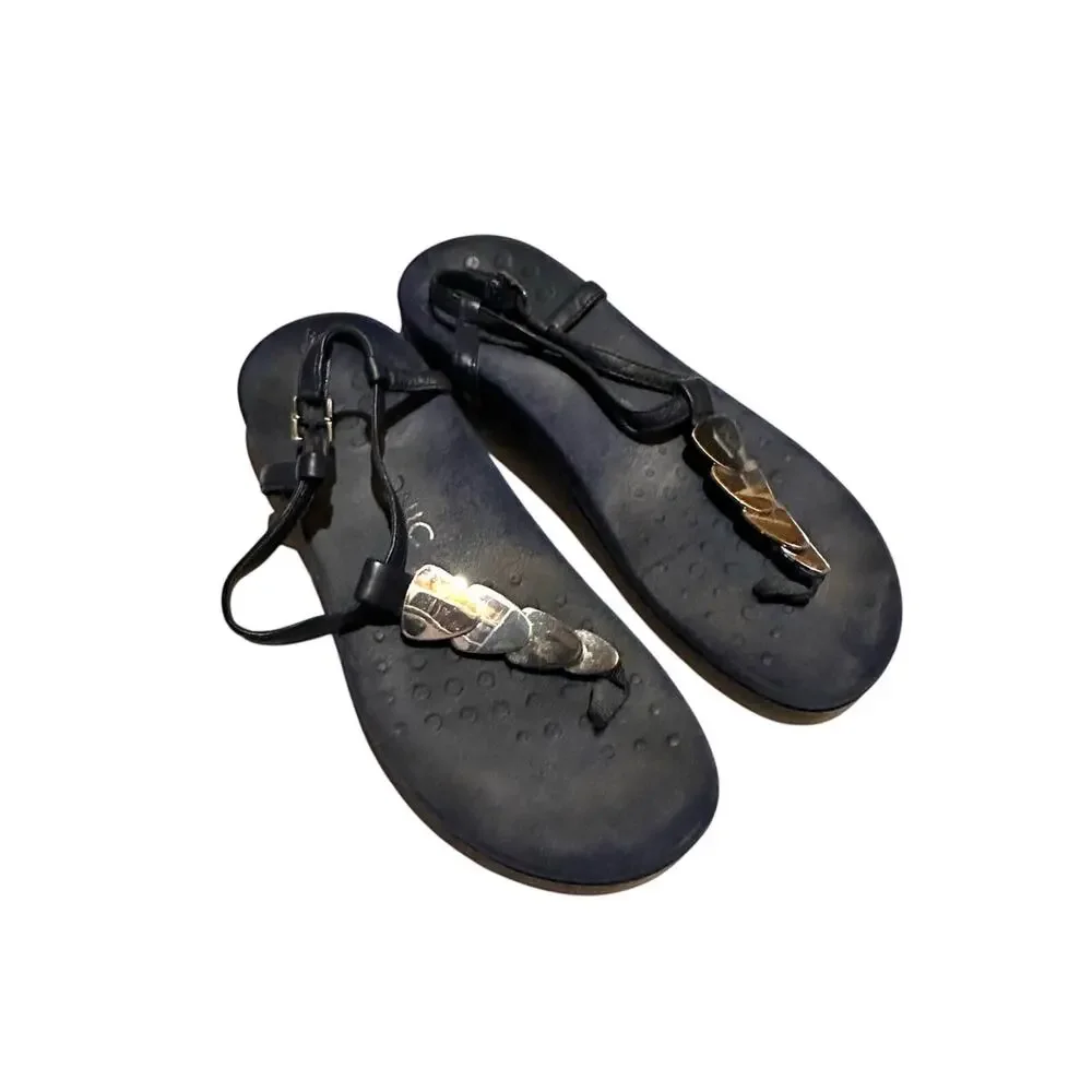 Vionic Navy and White Silver Coin Strap Comfort Sandals Women's 8